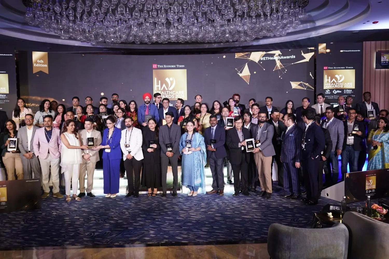 Award winners on stage at The Economic Times Healthcare Awards 2026